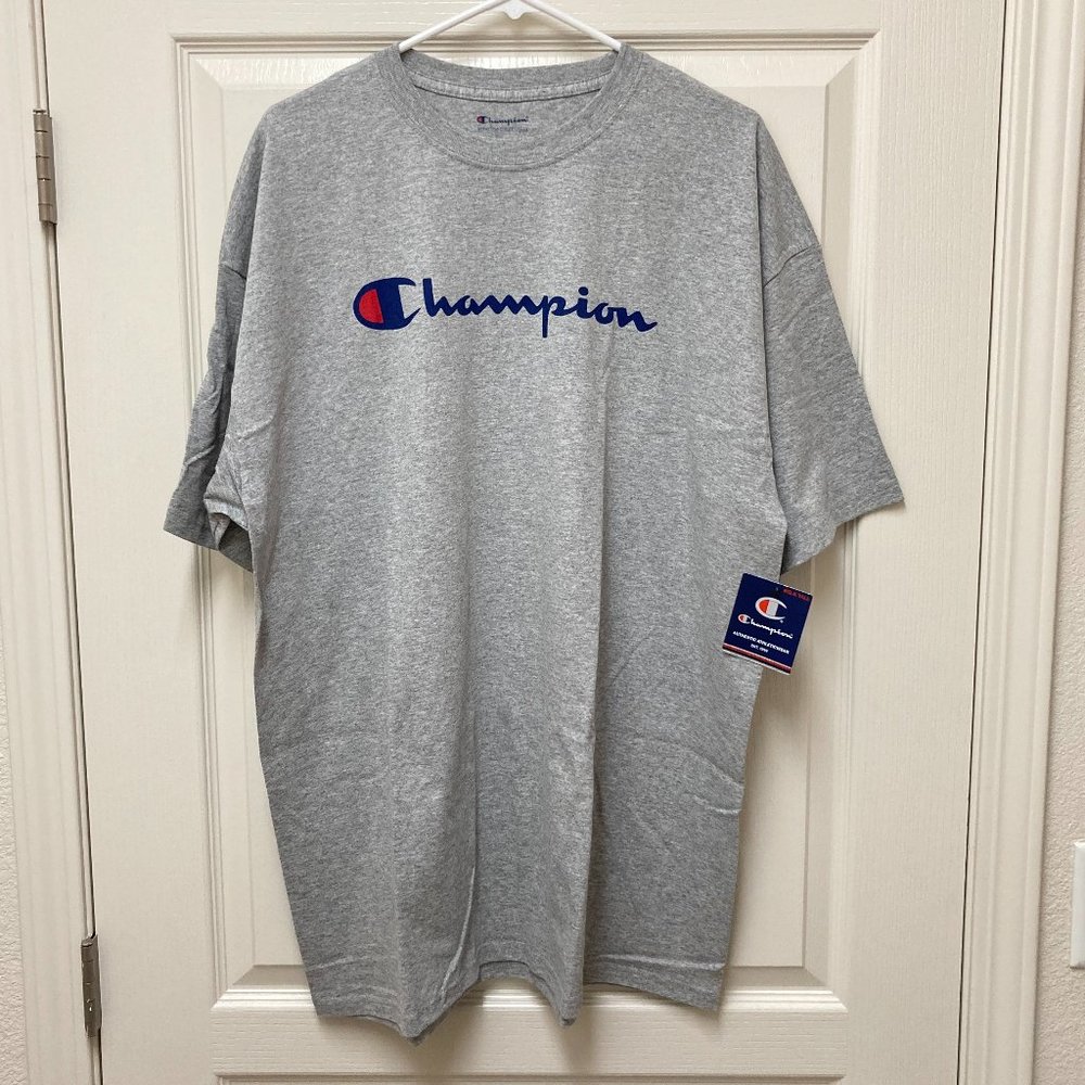 Champion Classic T-Shirt Mens 2XL Script Graphic Gray Big & Tall Gray Grey NWT